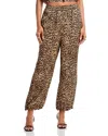 Aqua Satin Palm Leaf Jogger Pants In Brown