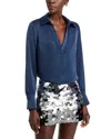 Aqua Satin Popover Blouse - Exclusive In Navy