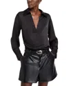 Aqua Satin Popover Blouse - Exclusive In Black