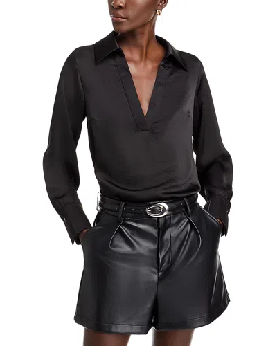 Aqua Satin Popover Blouse - Exclusive In Black