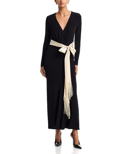 Aqua Satin Sash Ruched Maxi Dress - Exclusive In Black
