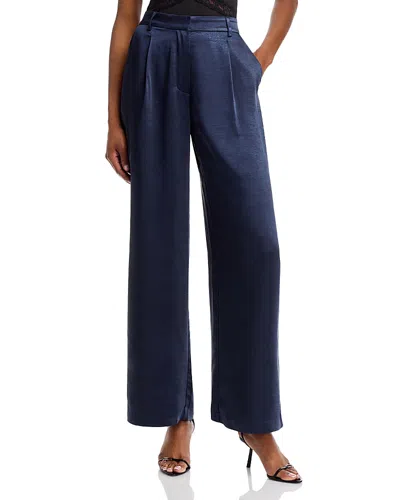 Aqua Satin Wide Leg Pants - Exclusive In Navy