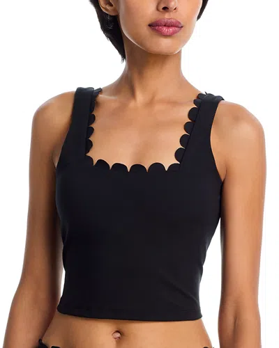 Aqua Scallop Edge Square Neck Tank Top - 100% Exclusive In Black