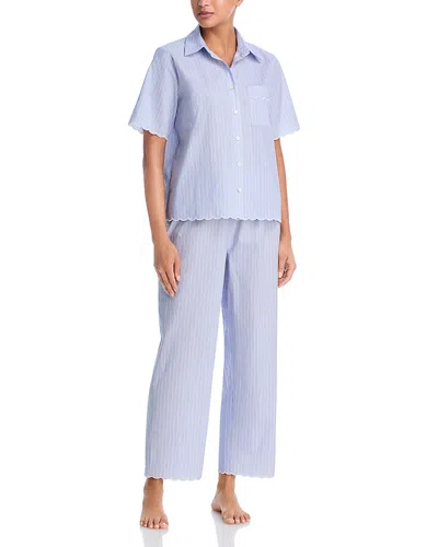 Aqua Scallop Short Sleeve Crop Pajama Set - Exclusive In Blue