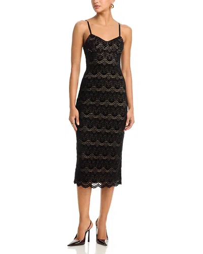 Aqua Scallop Stretch Lace Midi Dress - Exclusive In Black