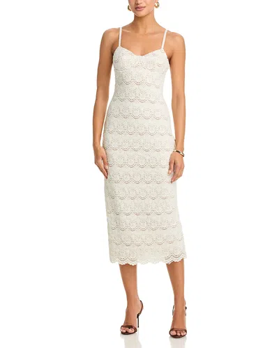 Aqua Scallop Stretch Lace Midi Dress - Exclusive In White