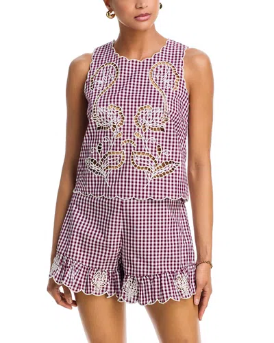 Aqua Scalloped Hem Gingham Tank Top - Exclusive In Pink