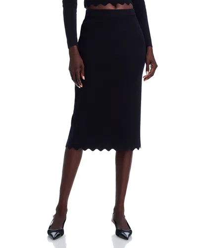 Aqua Scalloped Knit Midi Skirt - Exclusive In Black