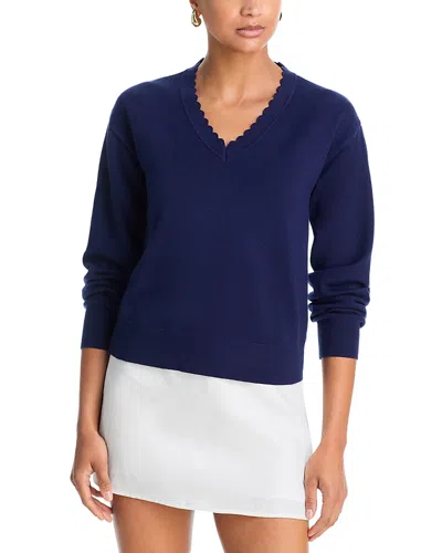 Aqua Scalloped V Neck Sweater - Exclusive In Blue