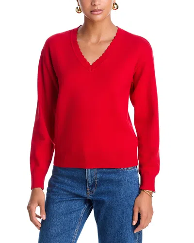 Aqua Scalloped V Neck Sweater - Exclusive In Red