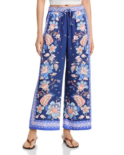 Aqua Scarf Wide Leg Drawstring Pants - Exclusive In Blue
