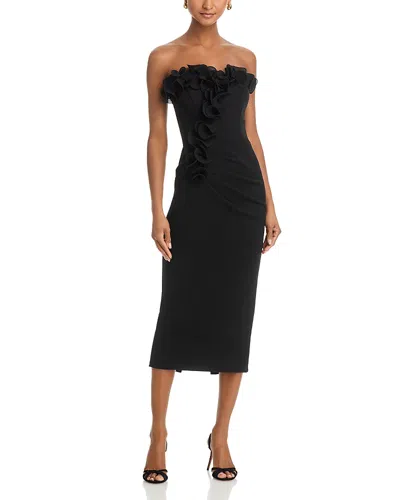 Aqua Scuba Crepe Strapless Ruffle Midi Dress - Exclusive In Black
