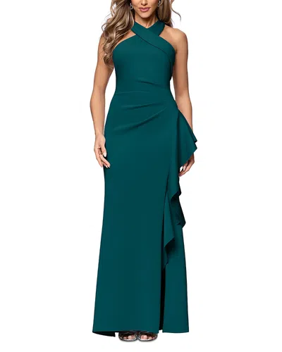 Aqua Scuba Ruffle Halter Gown - Exclusive In Green