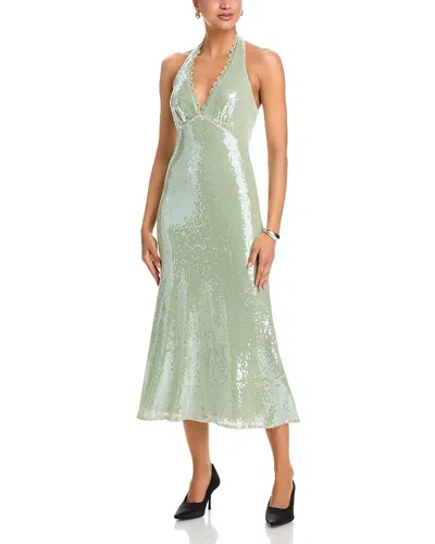 Aqua Sequin Halter Midi Dress - Exclusive In Green