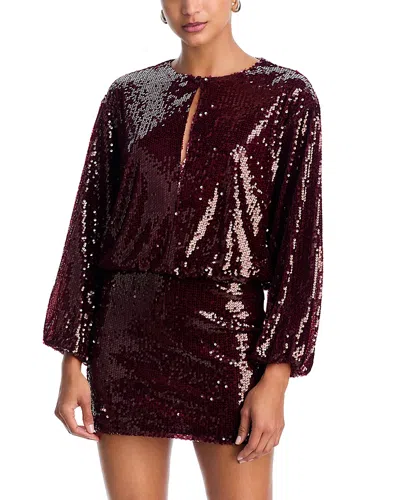 Aqua Sequin Long Sleeve Mini Dress - Exclusive In Burgundy