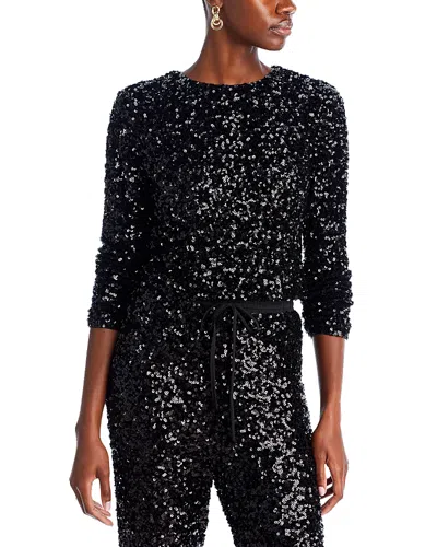 Aqua Sequin Long Sleeve Top - Exclusive In Black
