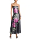 Aqua Sequin Strapless Oversized Floral Midi Dress - Exclusive In Multi