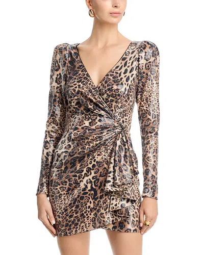 Aqua Sequined Animal Print Dress - Exclusive In Brown