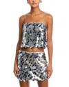 Aqua Sequined Cropped Camisole In Silver