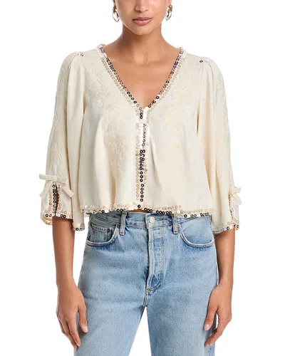 Aqua Sequinned Bed Jacket In White