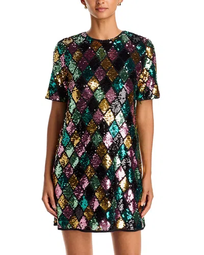 Aqua Sequinned Diamond Pattern Dress - Exclusive In Multi