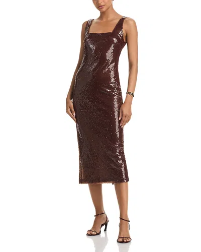 Aqua Sequinned Midi Dress In Brown