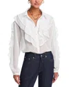 Aqua Shadow Stripe Long Sleeve Ruffle Top - Exclusive In White