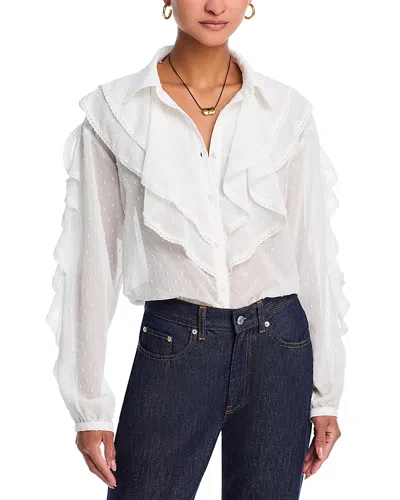 Aqua Shadow Stripe Long Sleeve Ruffle Top - Exclusive In White