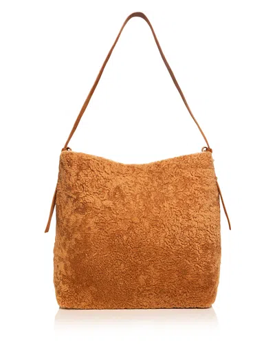 Aqua Shearling Top Handle Bag - Exclusive In Brown
