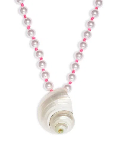 Aqua Shell Imitation Pearl Beaded Pendant Necklace In Pearl/pink In Black