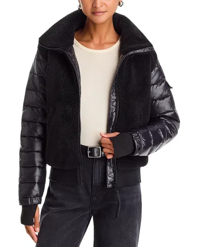 Aqua Sherpa Mixed Media Bomber Jacket - Exclusive In Jet/black