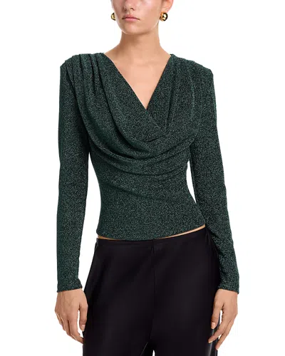 Aqua Shimmer Knit Cowl Neck Top - Exclusive In Green