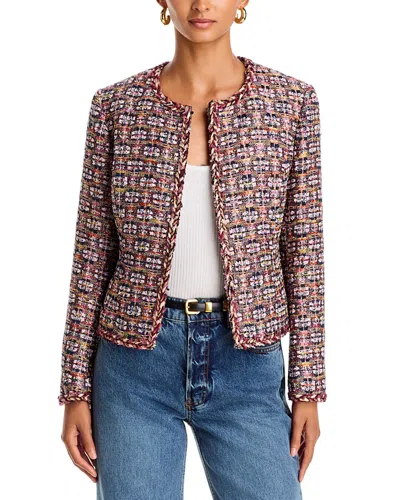 Aqua Shine Tweed Collarless Jacket - Exclusive In Pink