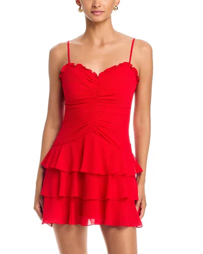 Aqua Short Pebble Chiffon Tie Ruffle Dress - Exclusive In Gray