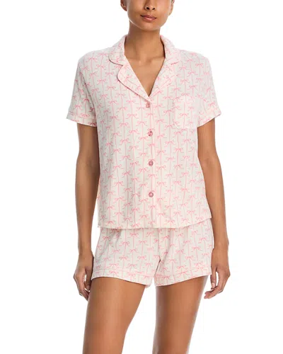 Aqua Short Sleeve Top & Shorts Pajama Set In White