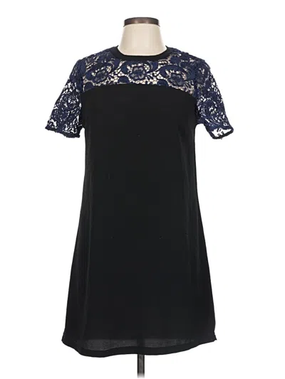 Pre-owned Aqua Short Sleeve Top Black Mock Neckline Tops