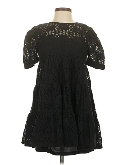 Pre-owned Aqua Short Sleeve Top Black Mock Neckline Tops