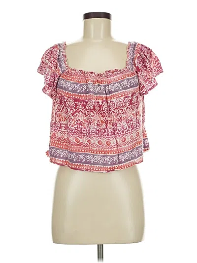 Pre-owned Aqua Short Sleeve Top Pink Square Neckline Tops