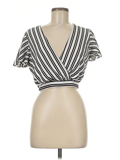 Pre-owned Aqua Short Sleeve Top Silver Plunge Neckline Tops