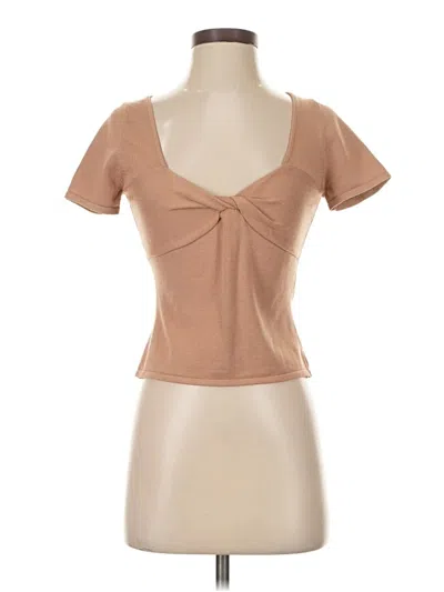 Pre-owned Aqua Short Sleeve Top Tan Sweetheart Neckline Tops