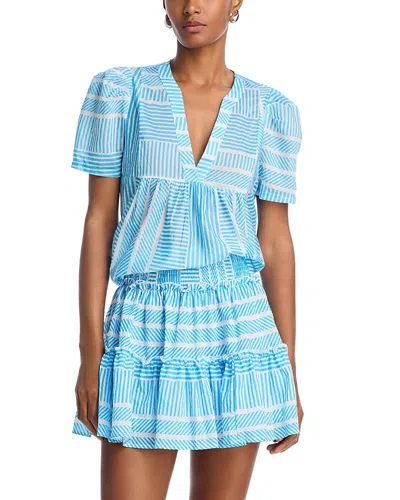 Aqua Short Sleeve V Neck Top - Exclusive In New Blue