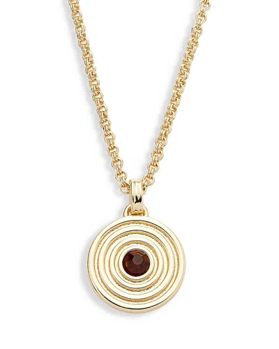 Aqua Siam Glass Stone Ribbed Circle Pendant Necklace, 16-18 - Exclusive In Red/gold