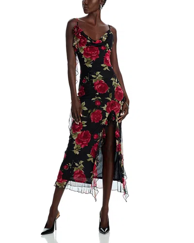 Aqua Side Slit Mesh Dress - Exclusive In Black Multi