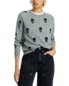 Aqua Skull Print Crewneck Cashmere Sweater - Exclusive In Light Grey/black