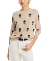 Aqua Skull Print Crewneck Cashmere Sweater - Exclusive In Sand