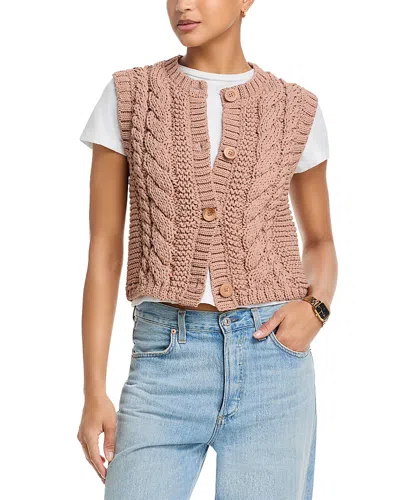 Aqua Sleeveless Cable Knit Sweater - Exclusive In Brown