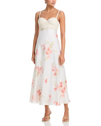 Aqua Sleeveless Floral And Lace Midi Dress - Exclusive In Neutral