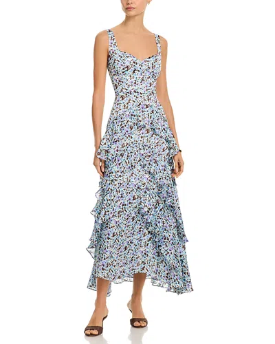 Aqua Sleeveless Floral Metallic Maxi Dress - Exclusive In Blue