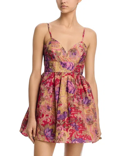 Aqua Sleeveless Rose Jacquard Mini Dress - Exclusive In Red