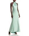 Aqua Sleeveless Satin Gown - Exclusive In Sage
